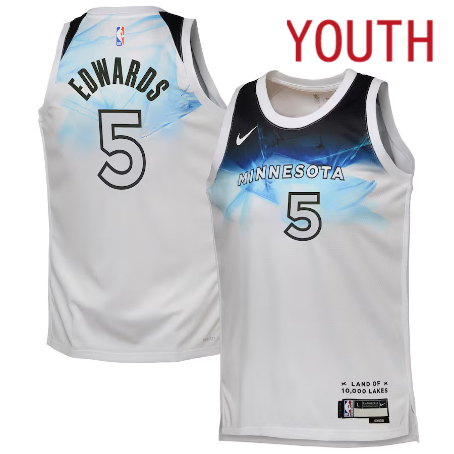 Youth Minnesota Timberwolves #5 Anthony Edwards Nike White City Edition 2024-25 Swingman Player NBA Jersey->oklahoma city thunder->NBA Jersey